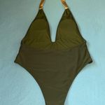 MERMAID SWIMWEAR deep V halter style low back high cut hips NEW size 2X Green Photo 2