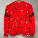 Derek Lam  10‎ CROSBY Silk Lace Trimmed Floral Blouse In Chili Red Sz 0 Photo 4