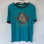 Ariat  Women’s Howdy T-Shirt Teal Brown Short Sleeve Tee Large Photo 3