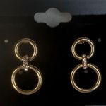 Gold Double Hoop Drop Earrings with Rhinestone Accent • Minimalist Chic Jewelry Photo 0