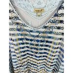 One World Beaded Top Women 1X Blue Stripe 3/4 sleeve Crochet Boho Artsy Eclectic Photo 2