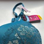 Maidenform  Love the Lift Push Up Plunge Underwire Bra Teal‎ Rose Gold Lace 38D Photo 4