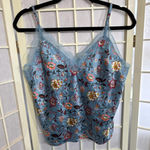 Victoria's Secret Blue Floral Satin Lace Cami Y2K Boho Sleepwear Top M Photo 9