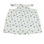 We Wore What Revolve  Ivory Blue Floral Cut Out Belted Mini Denim Skirt Large NWT Photo 2