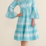 Soft Surroundings  Embroidered Tiered 100% Cotton Midi Dress Boho Teal Size Large Photo 0