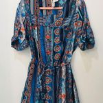 Mimi Chica Boutique Blue Orange Print Pocketed 3/4 Sleeve Buttoned Belted Romper … Photo 2