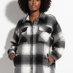 Fornia Plaid Flannel Oversized Shacket Womens L Black White Grunge Cabincore Size L Photo 0