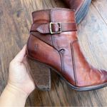 Frye • Patty Riding Bootie brown leather Redwood ankle boot heeled strap buckle Photo 9