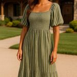 Maurice's  Smocked Maxi Dress Puff Sleeve Green White Stripe Boho Cottagecore XXL Photo 1