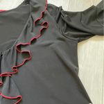 Vintage Y2K Nally & Millie Flare 3/4 Bell Sleeve Red Ruffle Trim V Neck Blouse Black Size L Photo 5