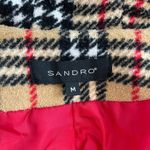 Sandro  cherry red fleece belted jacket with plaid hood and cuffs. Size M EUC Photo 5