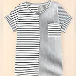 NEW White & Black Mixed Stripes Crewneck Short Sleeve Tee with Chest Pocket M Size M Photo 4