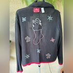 Vintage Festive Holiday Cardigan with Embroidered Designs Black Size L Photo 3