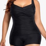 One Piece Daci Plus Size Swimsuits Boyshort Tummy Control Ruched Plus Size Bathing Suits Retro Twist Front Boyleg Swimwear Photo 0