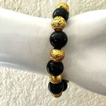 Feng Shui Black and gold tone Mantra Bead Bracelet with Double dragons Photo 2