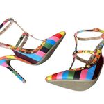 Wild Diva Striped Studded High Heel Pointed Toe Pumps Size 5.5 Rainbow Pride EUC Photo 3