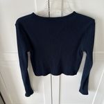 Brandy Melville Rib Crop Long Sleeve Sweater Top Navy Blue Photo 5
