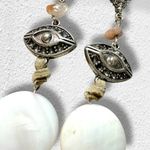 Free People Treasure Dangles Earrings Tan Neutral Bohemian Gypsy Evil Eye Shell Photo 5