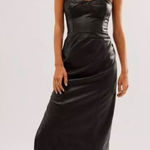Free People Mira Strapless Corset Faux Vegan Leather Midi Dress Black Size 6 Photo 0