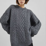 Charcoal Cable Knit Sweater for Women Gray Size L Photo 0