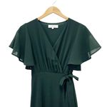 Arbor Naples Flutter Sleeve Wrap Maxi Dress in Forest Green Chiffon Size Small Photo 7
