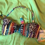 Hobie NEW Sierra Bandeau Beaded Stripe Swim Bikini Brown Yellow Orange Boho M Photo 2