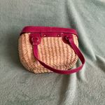 Vintage Vegetable Fiber Woven Basket Purse Top Handle Bag Pink Tan mirror Photo 11