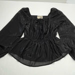 Savanna Jane Long Sleeve Babydoll Top Black Silver Tinsel‎ Size Medium Black Photo 0