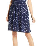 1901 Navy Blue Polka Dot Pleated Mini Dress Medium Lace Trim Keyhole Romantic Photo 0