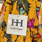Haute Hippie  Mustard Yellow Floral Print Halter Smocked Boho Blouse L Sleeveless Photo 5