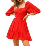 Exlura Lantern Sleeve Tie Back Casual Dress Ruffled Off Shoulder A-Line Red (89) Photo 0