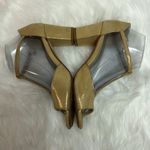 Milk & Honey Gold T Strap Leather Heels Size 7.5 A10 Photo 3