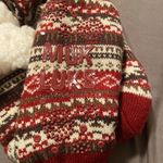 Muk Luks Fair Isle Holiday Fluffy Boot Socks Non Slip Red Photo 1