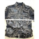 H & D collection distressed Denim cotton and leather women Moto‎ jacket Sz M Black Size M Photo 3