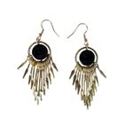 Gold Tone Black Circle Dangle Earrings Boho Chandelier Fringe Statement New Photo 2