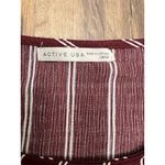 Active USA NWT Active‎ USA Striped Tie Front Blouse Maroon White Long Sleeve Top L Photo 2