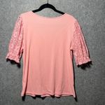 Kim & Cami Pink Ribbed Lace Sleeve Puff Sleeve Scoop Neck Top Women's Large Photo 6
