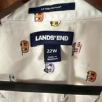 Lands' End Women 22 Plus Top Sleeveless Collared White Happy Camper Print RV Fun Photo 3