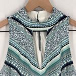 White House | Black Market WHBM Stretch Jersey Teal Chevron Floral Printed Sleeveless Cutout V-Neck Top M Photo 1