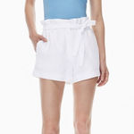 Aritzia Wilfred White Linen Belted Tie Waist Pull On Paperbag Shorts Photo 0