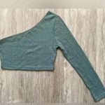 SheIn | Blue Long Sleeve One Shoulder Asymmetrical Crop Shirt Top | Small Photo 0