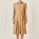 English Factory  Pleated Collared Midi Dress in‎ Camel - Size M Photo 1