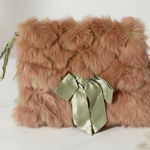 Wills River Co Pink Plush Faux Fur Wristlet Bag Green Satin Lined Y2K Retro Photo 0