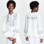 Free People  White Embroidered Henley Top | XS | Boho Cottagecore Western Photo 2