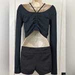 Free People  Movement Hot Tip Layer Crop Top Long Sleeve Ruched Black Large Yoga Photo 5