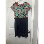 ALYX Dress Turqoise Floral/Denim Ruffle Cap Sleeve w/ Empire Waist Belt Size 14 Photo 2