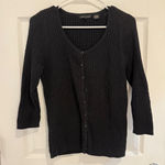 Jeanne pierre Knit Cardigan Sweater Ribbed Button Front 3/4 Sleeve Black S Photo 0