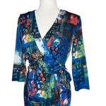 Oleg Cassini  Faux Wrap Dress 4 Side Tie V-Neck Colorful Abstract Artsy‎ Stretchy Photo 3