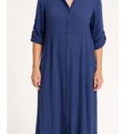 Woman Within Size 14W Blue Button-Front Maxi Dress Roll-Tab Sleeves Photo 0