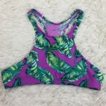 Bongo High Scoop Neck Racerback Purple Palm Leaves Bikini Top Swimsuit Medium Photo 1